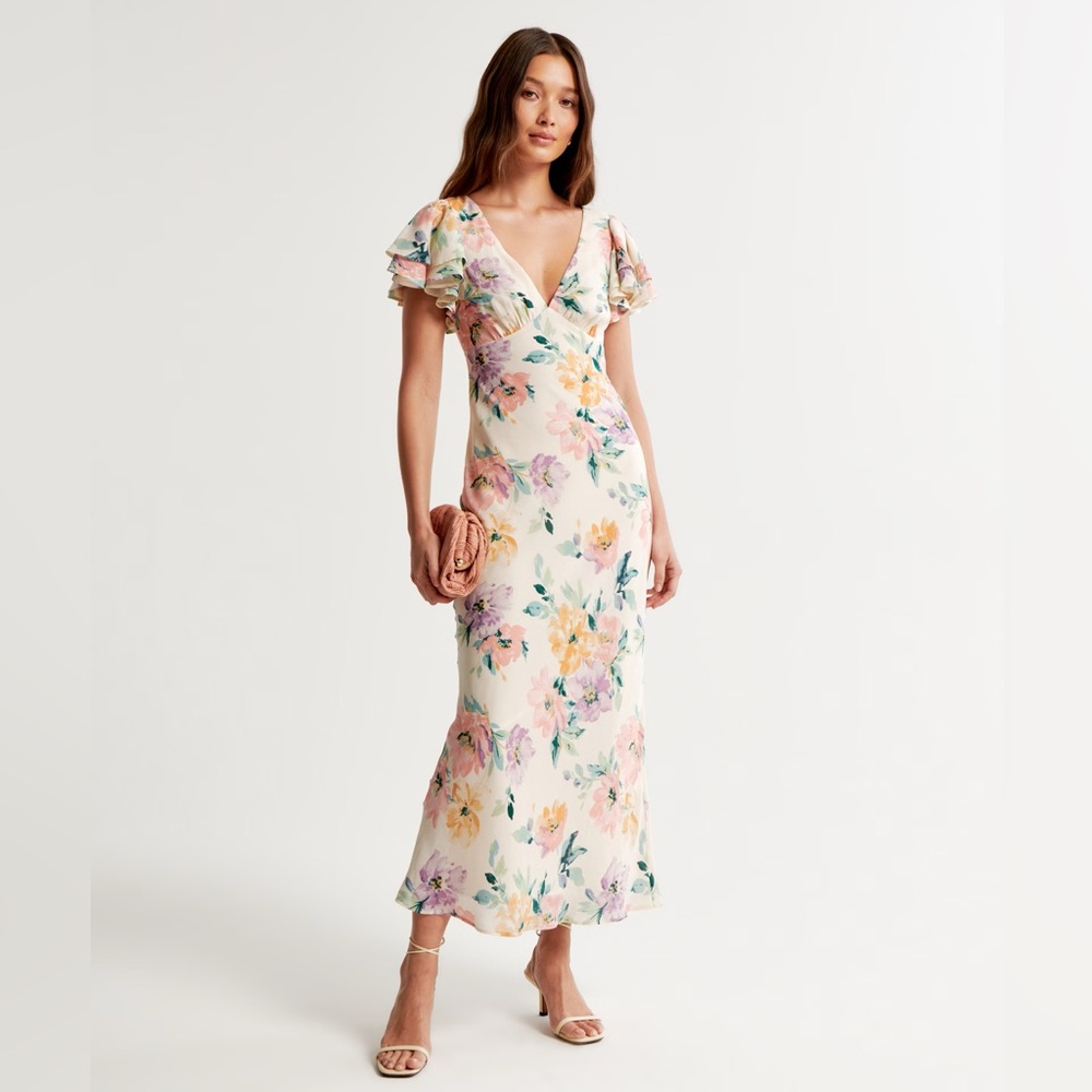 Abercrombie Ruffle Sleeve Slip Maxi Dress💐✨💗